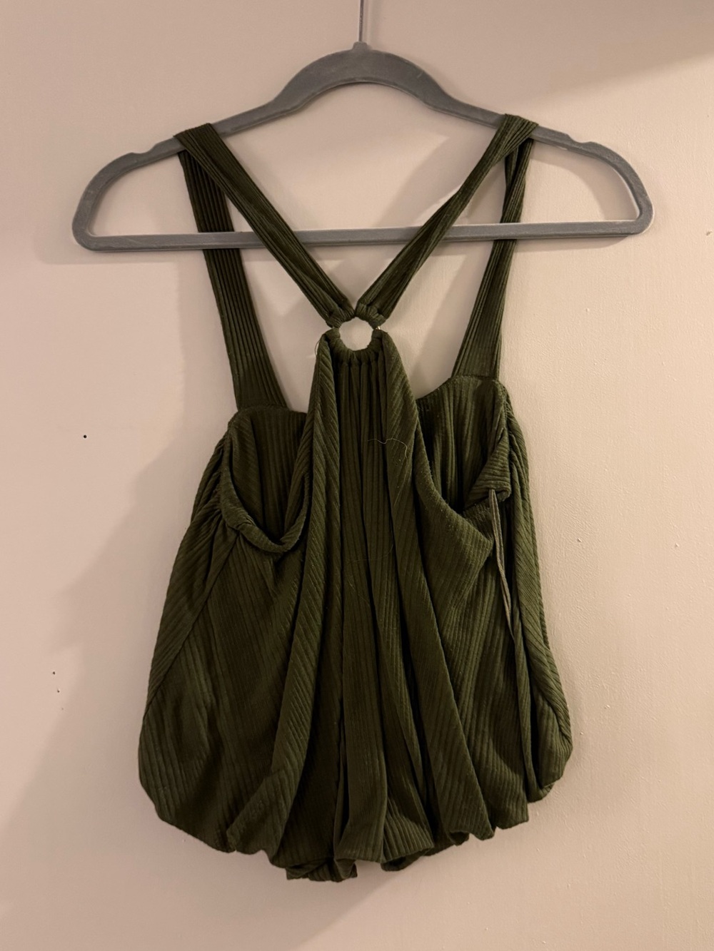 FREE PEOPLE Olive Green Ribbed Halter Bubble Tank Top